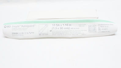 BD 381444 Insyte Autoguard Shielded I.V. Cath. 18Ga x 1.16inch 105mL/min (x)